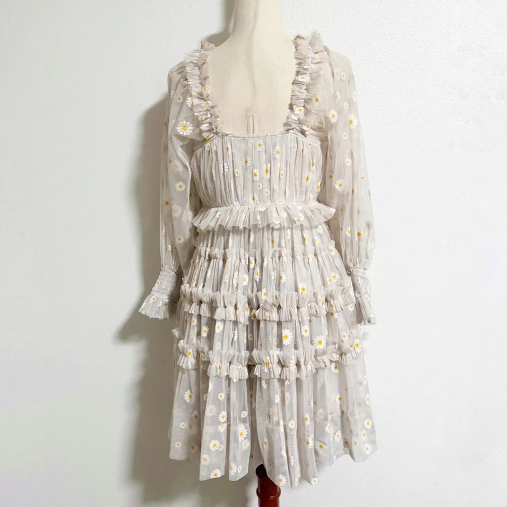 Lace & Beads Tulle Daisy Tiered Mini Dress - Picture 2 of 14